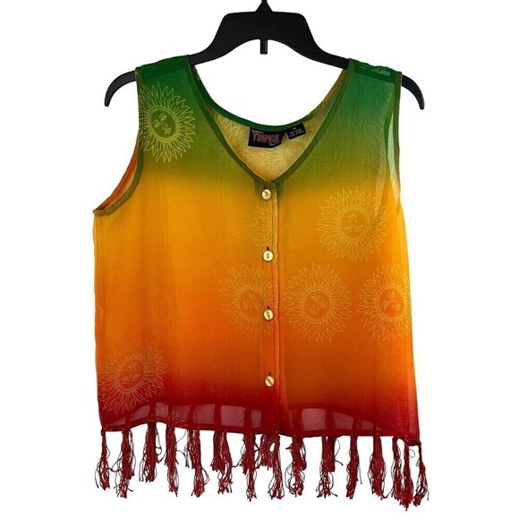 Indian tropical Fashion 2 Piece Swimsuit Coverup Top Pant Size Medium *FLAW* - Picture 6 of 16